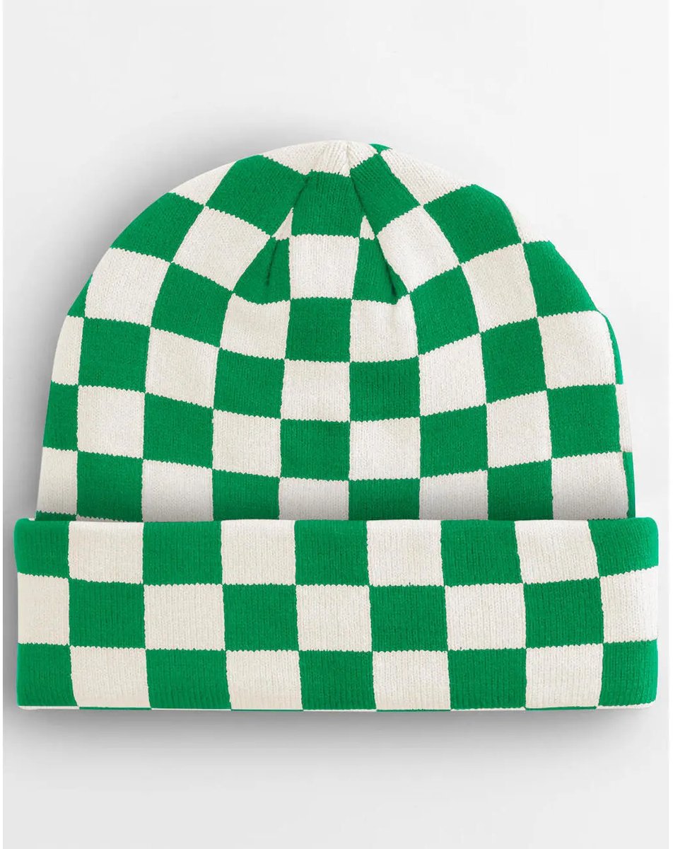Checkerboard Beanie - Kelly Green/Off White - One Size