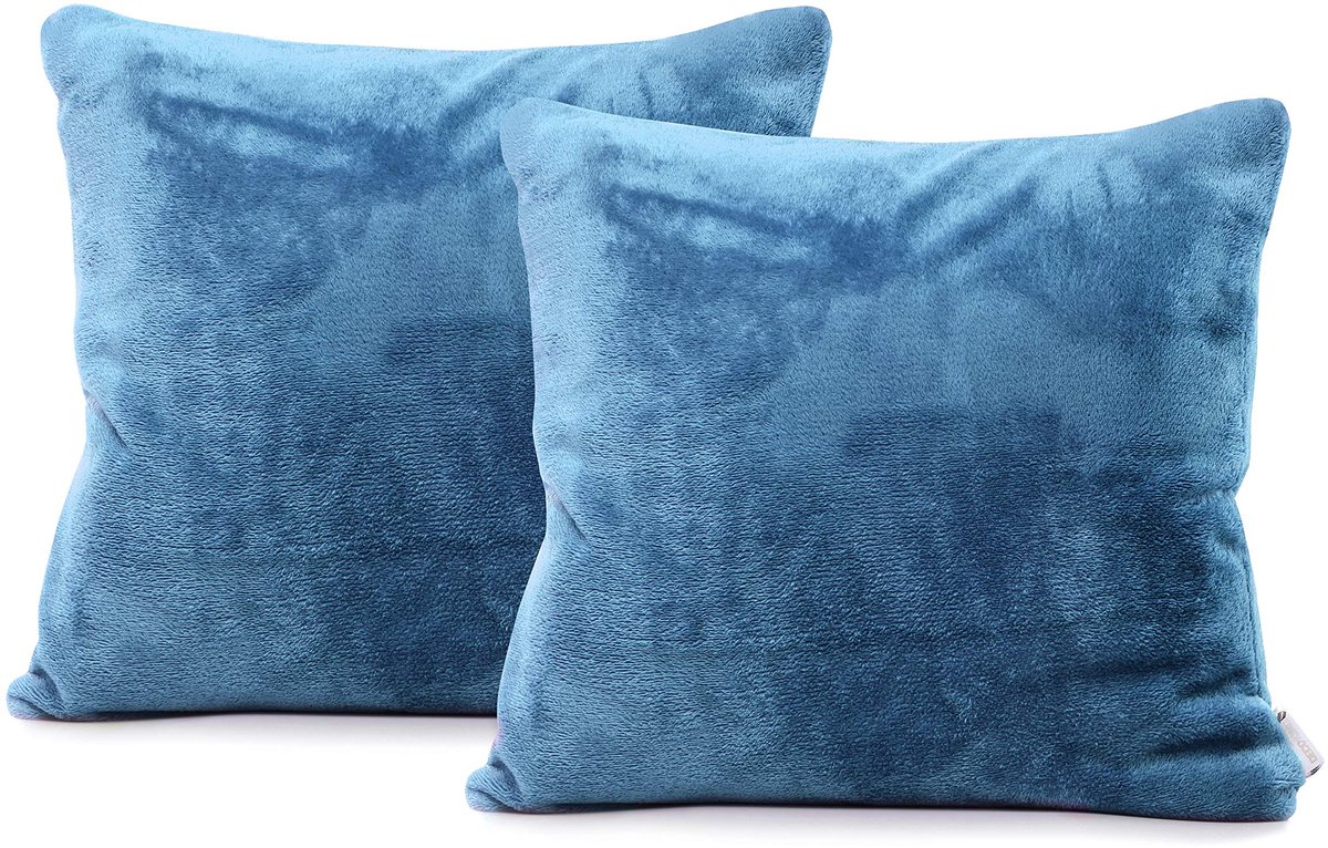 Set van 2 Kussenhoezen 45x45 cm van Microvezel met Rits - Donkerblauw