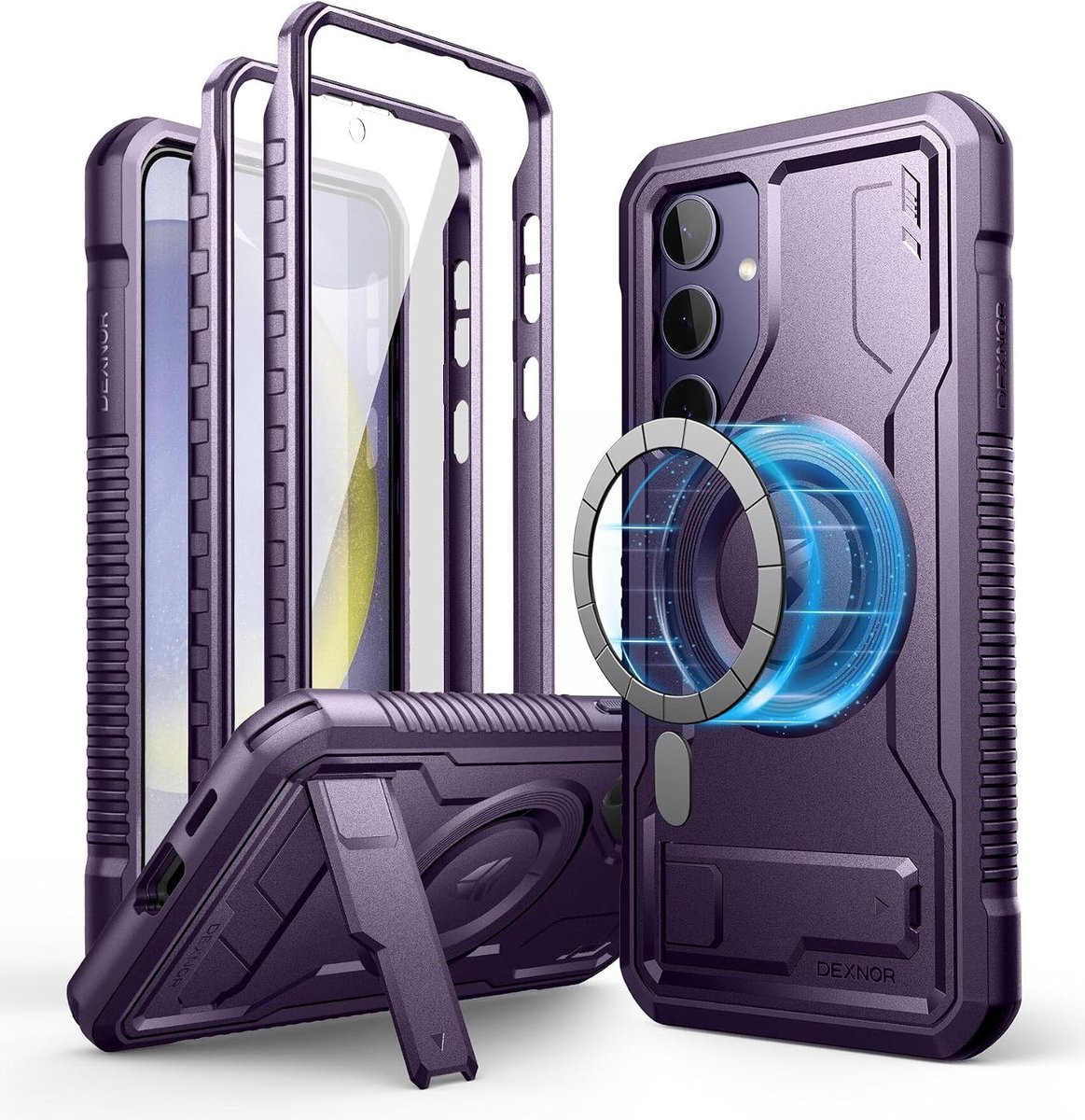 Samsung Galaxy S24 Plus Hoes met Kickstand, 2 Voorste Frames en Schermbeschermer, Magnetisch Compatibel in Violett - Bescherming en Functionaliteit voor Jouw Smartphone