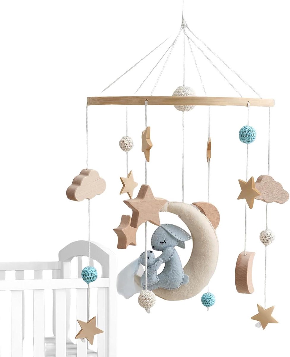 Wiegmobiel Baby - Baby Mobiel Speelgoed - Babykamer Decoratie - Zintuiglijke Ontwikkeling - 45 x 23 cm - Hout en Vilt