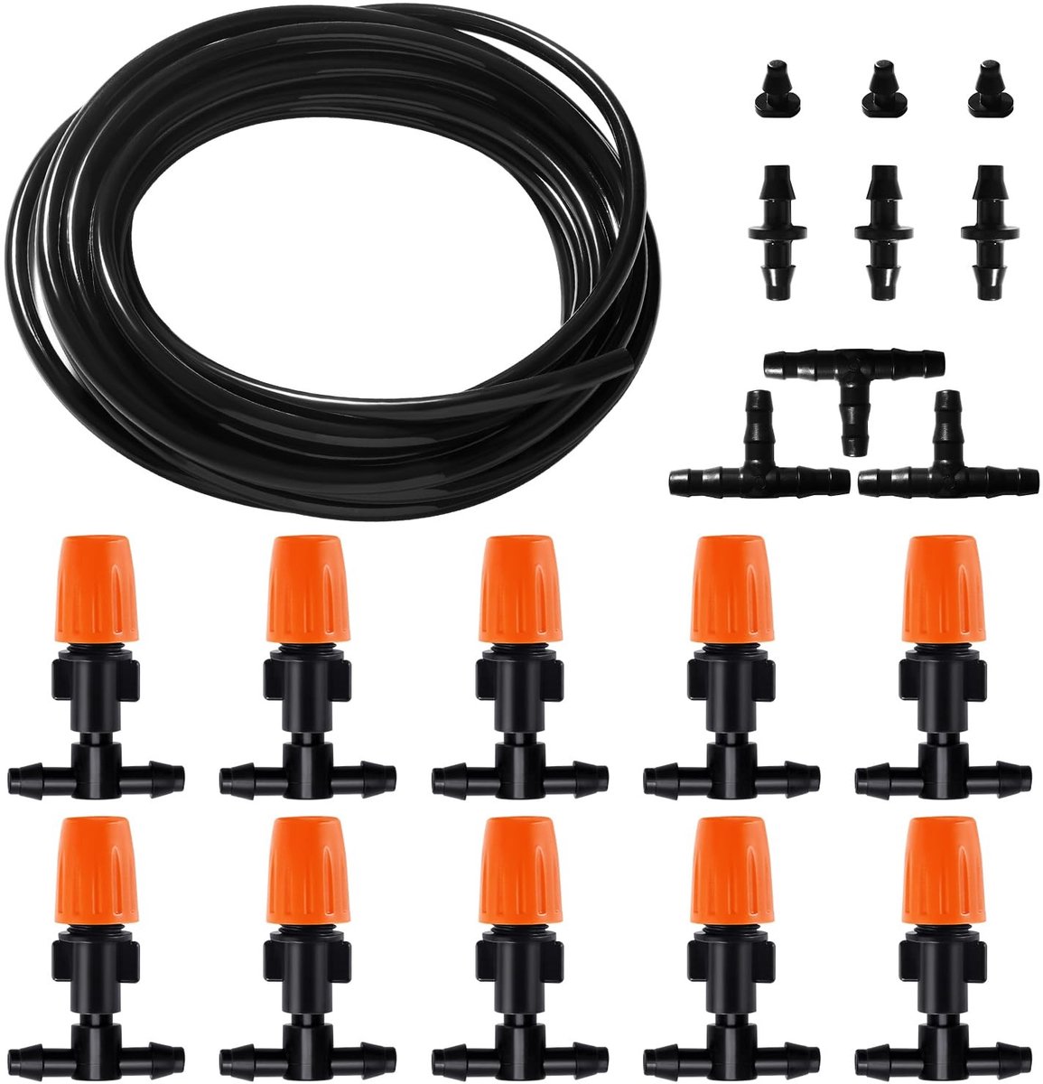 Complete 30-delige Drip Irrigation Kit met 5m Slang, Barbs Aansluitingen en Pluggen voor Tuin en Landschapsirrigatie