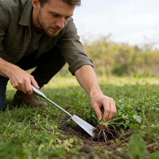 Onkruidverwijderaar Tuingereedschap - Grasverwijderaar Hark - Efficiënt Tuinonderhoud - Roestbestendig Smeedijzer - 50 cm - Zilver — afbeelding 4