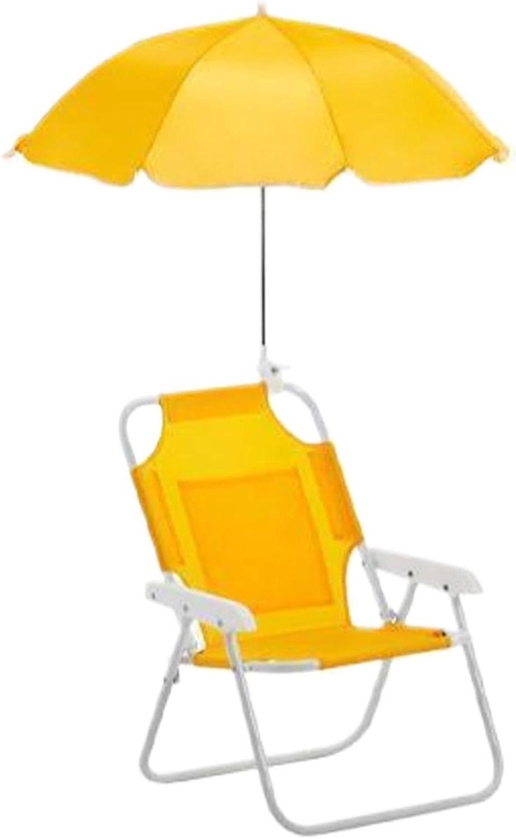 Kinder strandstoel - Opvouwbare ligstoel - Zon beschermen - Met verstelbare kap - 50 kg belastbaar - Geel