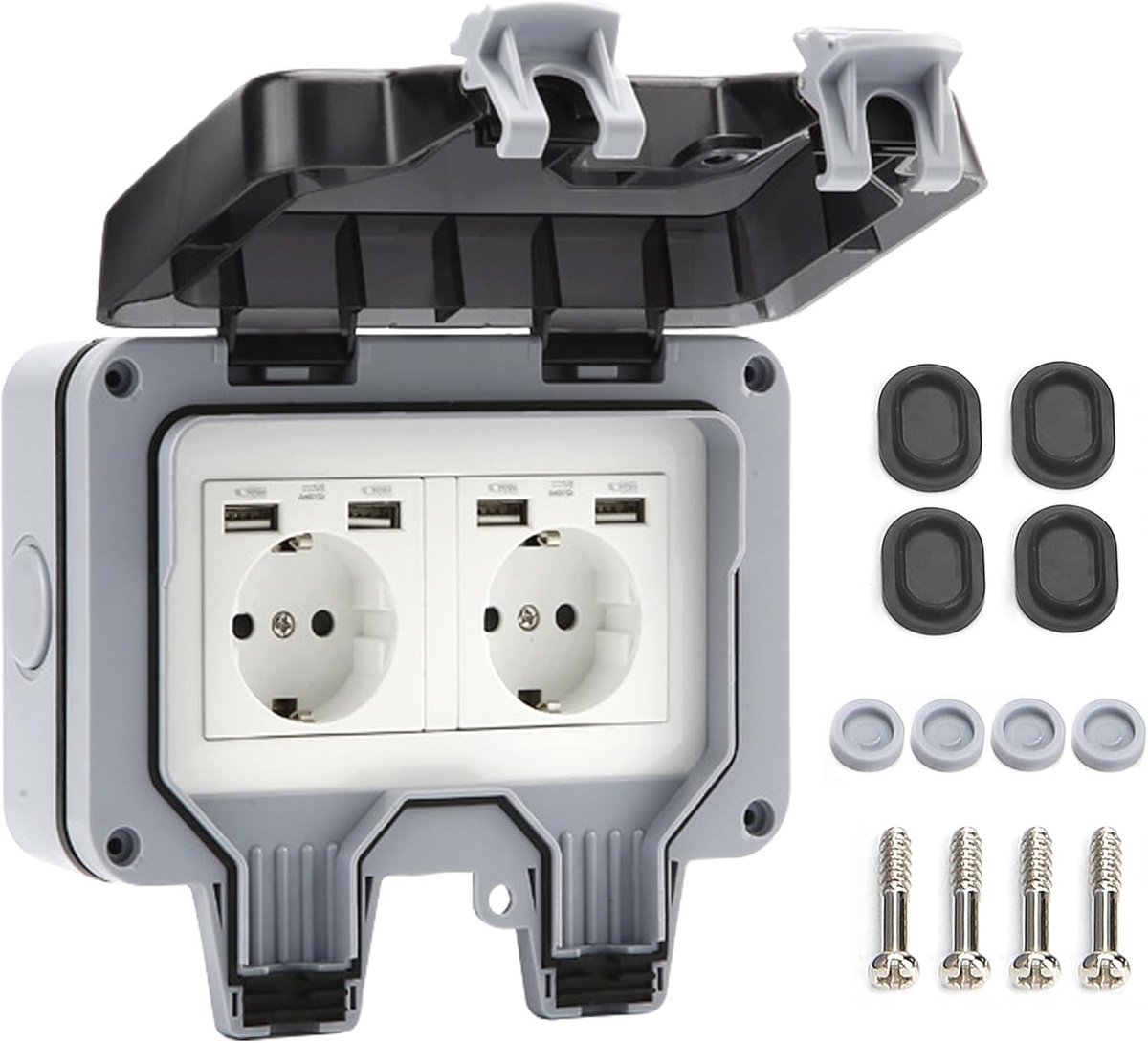 Buitenstopcontact - De - Waterdicht IP66 - ABS Materiaal - Met USB-aansluitingen voor Buiten