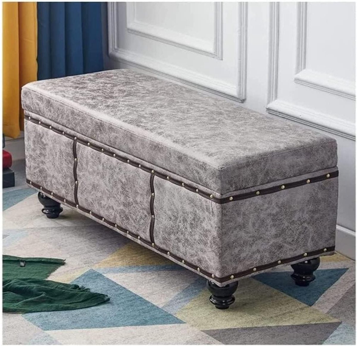 Opbergbank Ottomaans - Gevoerde zitting kruk - Ruimte Organiseren - Sponzen vulling - 40x40x45cm - Lichtgrijs