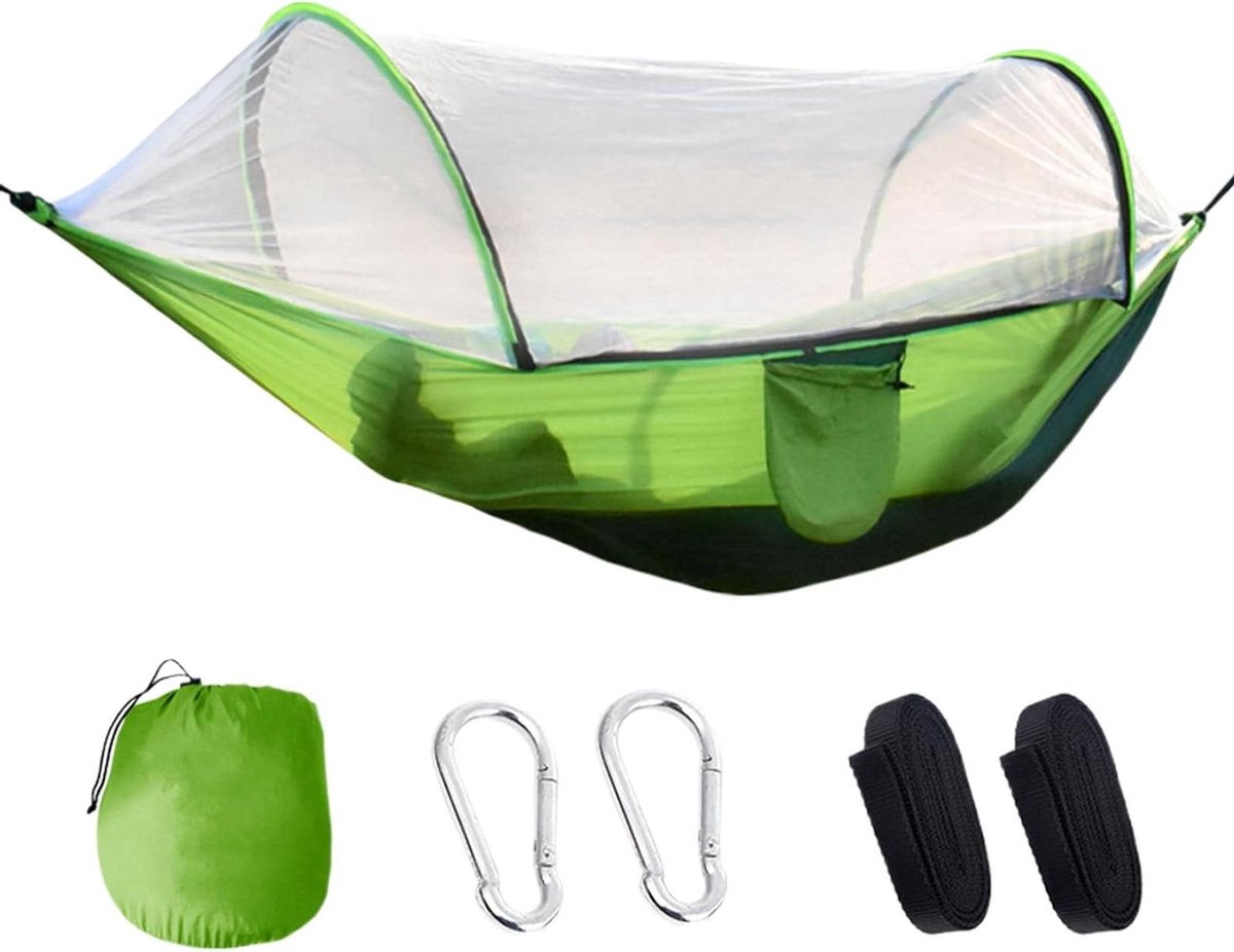Familie hangmat - Kampeerhangmat - Buiten ontspannen - Met muggennet - 260x140 cm - Groen