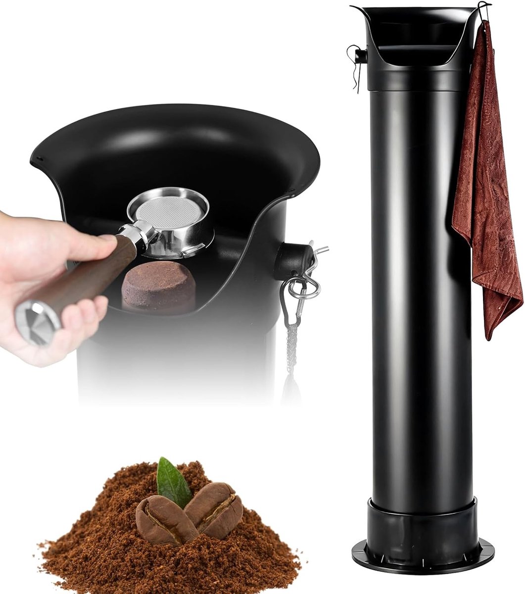 Beating container voor espresso koffiedik, grote capaciteit met haak en handdoek (22.3 x 21.3 x 86 cm) voor restaurants, cafés en bars