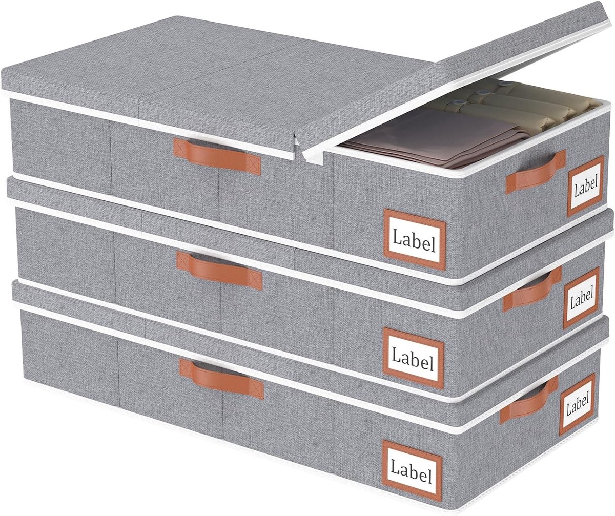 3-delige Onderbed Lade Organizer voor Kleding, Duvets en Dekens, Vouwbare Opbergzak met Handvatten, 80x40x15cm, Grijs