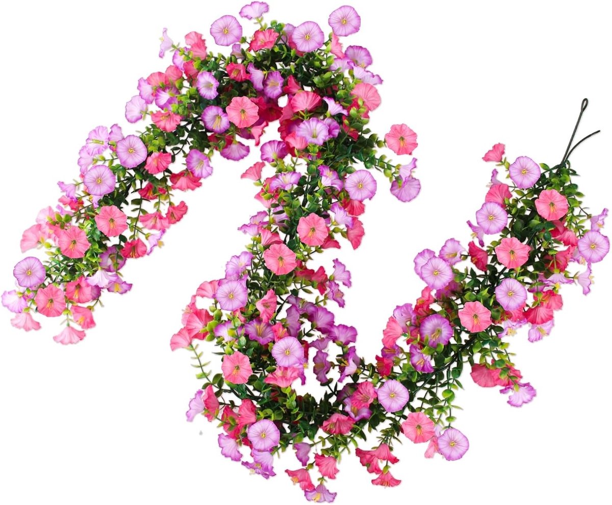 Kunstbloemen voor Buiten - 2 Stuks Petunia Hangende Deurkrans voor Zomer, Weerbestendig en Perfect voor Bruiloften, Tuin en Binnengebruik