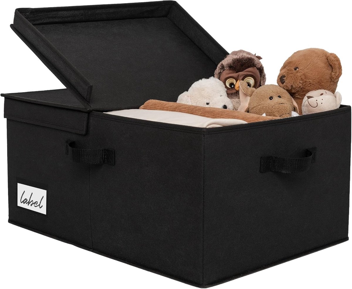 Opbergdoos met Deksel, Vouwbare Stoffen Opbergmand voor Kleding en Speelgoed, Extra Groot en Zwart