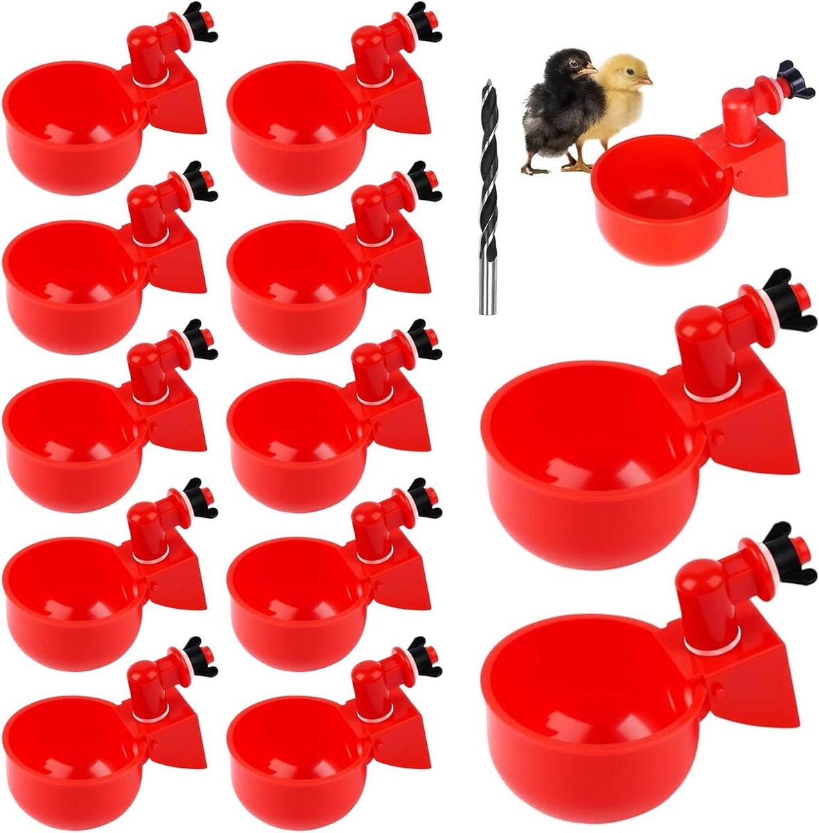 Automatische Kippen Drinkbakken - Drinkbakken Gevogelte - Water Verstrekken - Lekvrij Ontwerp - 12 stuks - Rood