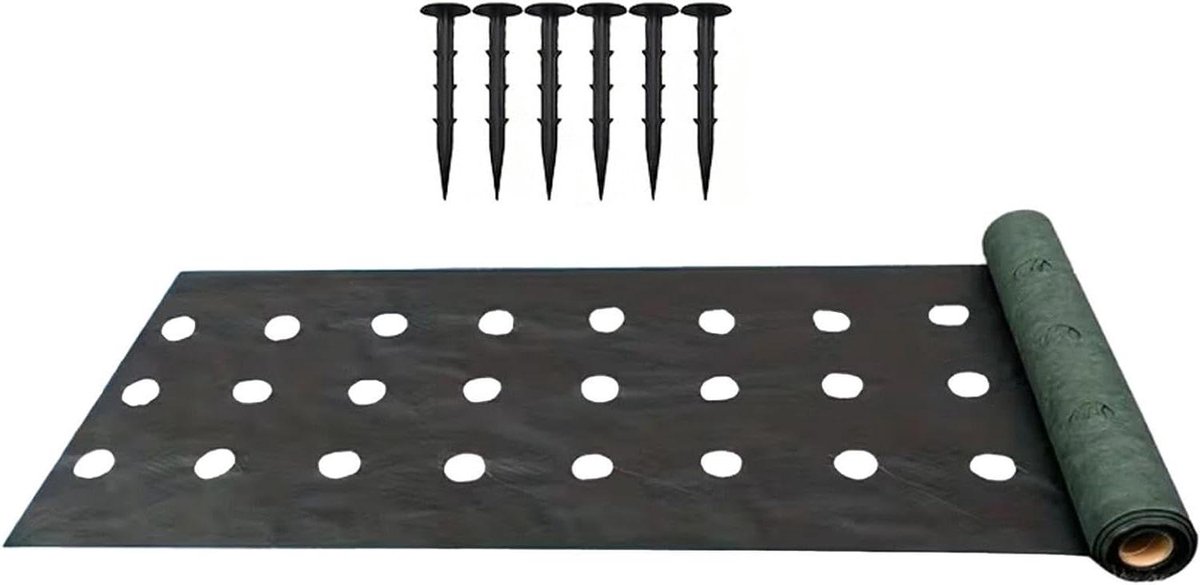 Landschapsstof Heavy Duty - Bodemdoek Onkruiddoek - Tuin Onderhoud - Voorgeperforeerde Gaten - 6 x 1 m - Zwart
