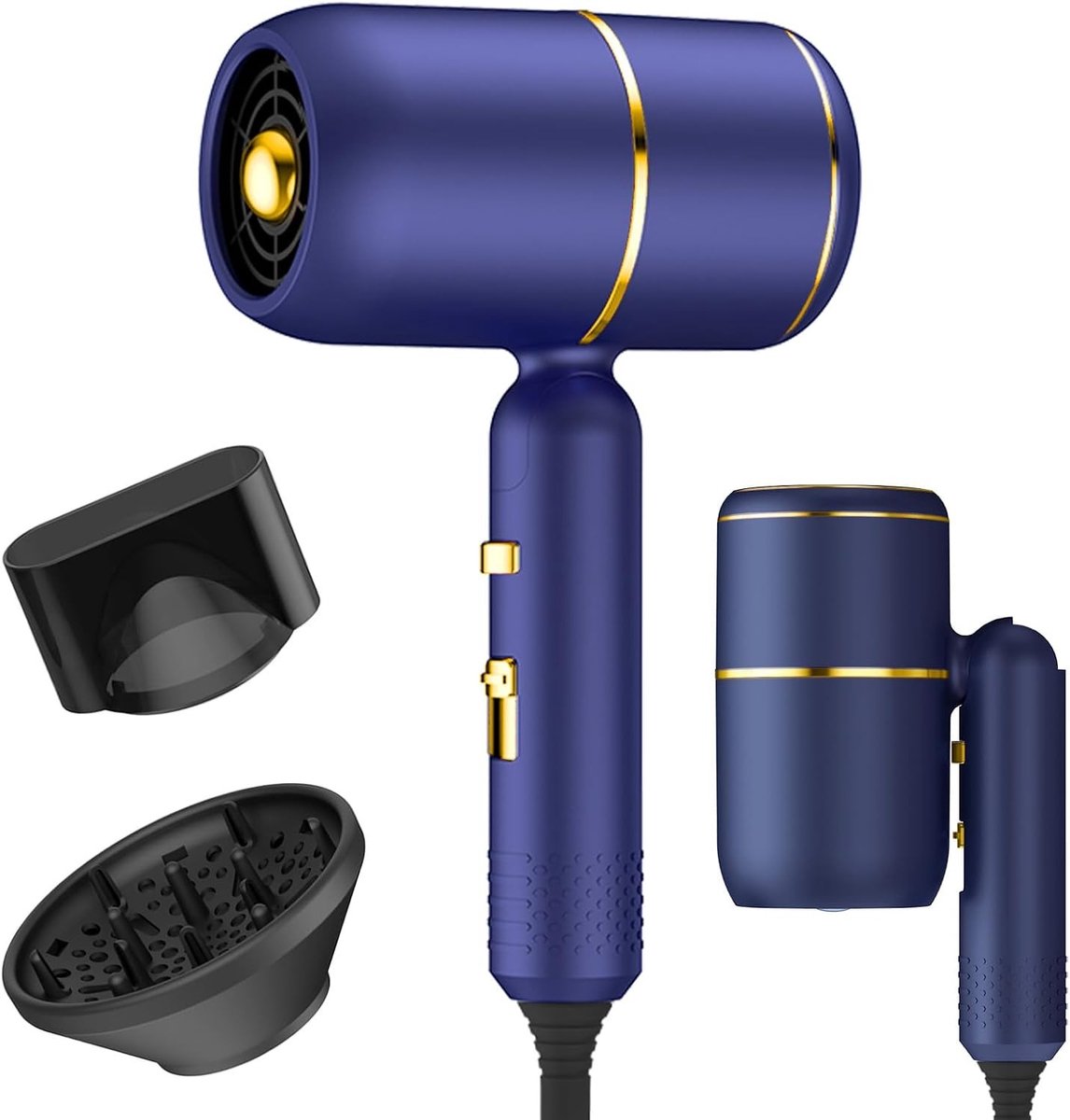 Opvouwbare Ionische Föhn - Compact - 10 x 5 x 5 cm - Met Koude Luchtfunctie en Accessoires - Voor Thuis en Reizen