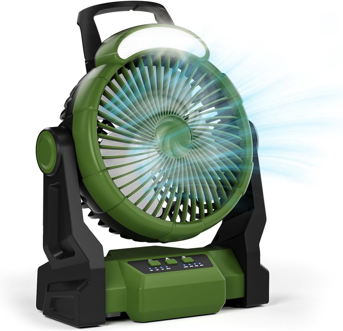 Campingventilator met Accu - Groen - Oplaadbare Tafelventilator met LED-lamp en Haak - Voor Outdoor Activiteiten