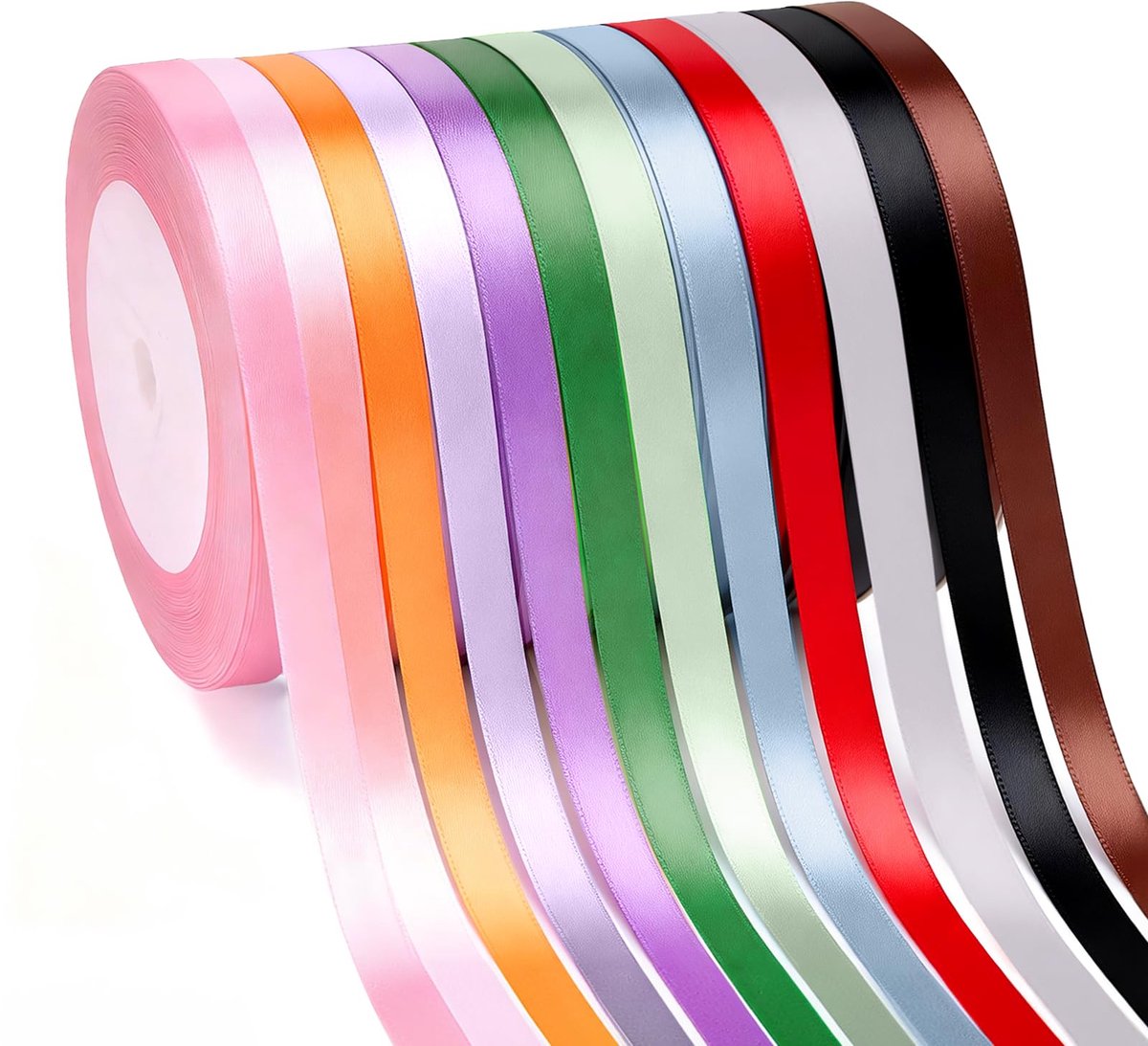 Satinband set van 12 kleuren, 6mm breed, 22m per rol