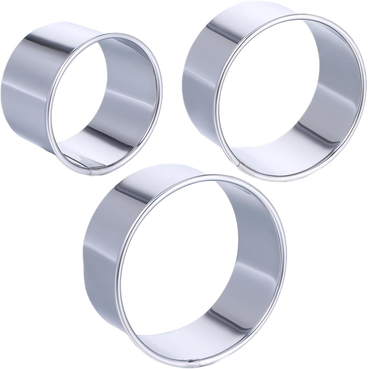 Set van 3 Ronde RVS Koekjesuitsteekvormen 8/7/6 cm - Perfect voor Taart, Fondant en Donuts