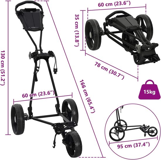 Golf trolley - Golf caddy handkar - Golf uitrusting vervoeren - Vouwbaar robuust frame van GOLF — afbeelding 2