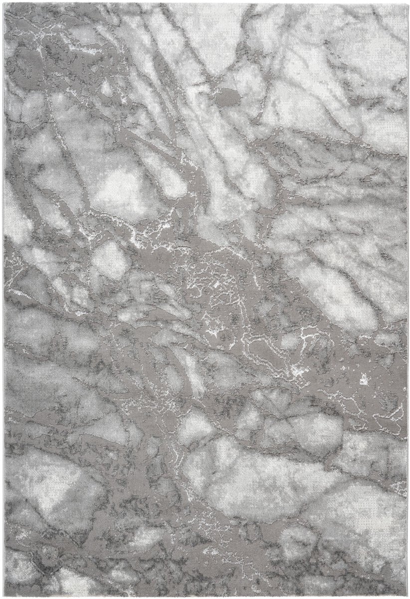Padiro laagpolig vloerkleed 160 x 230 cm - zilver - modern abstract design - geschikt voor vloerverwarming - van polypropyleen en polyester
