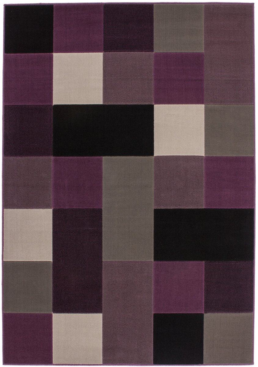 Padiro laagpolig vloerkleed 80 x 150 cm - zilver - geometrisch ruit- en blokpatroon - geschikt voor vloerverwarming - van polypropyleen