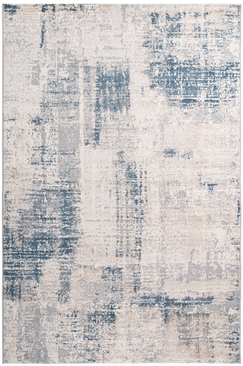 Padiro laagpolig vloerkleed 80 x 150 cm - blauw - modern abstract design - geschikt voor vloerverwarming - van polypropyleen en shrink polyester