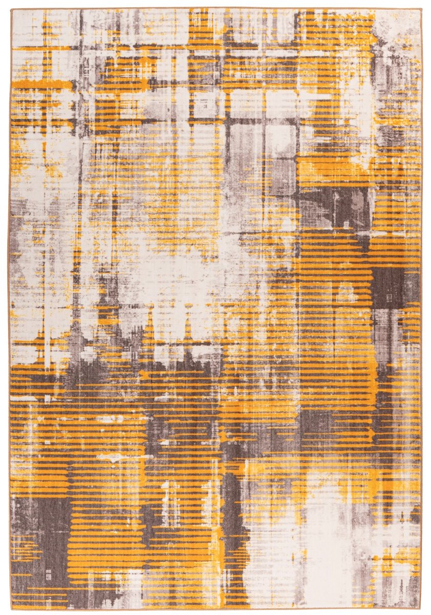 Padiro laagpolig vloerkleed 120 x 170 cm - geel - modern abstract design - geschikt voor vloerverwarming - van polyester