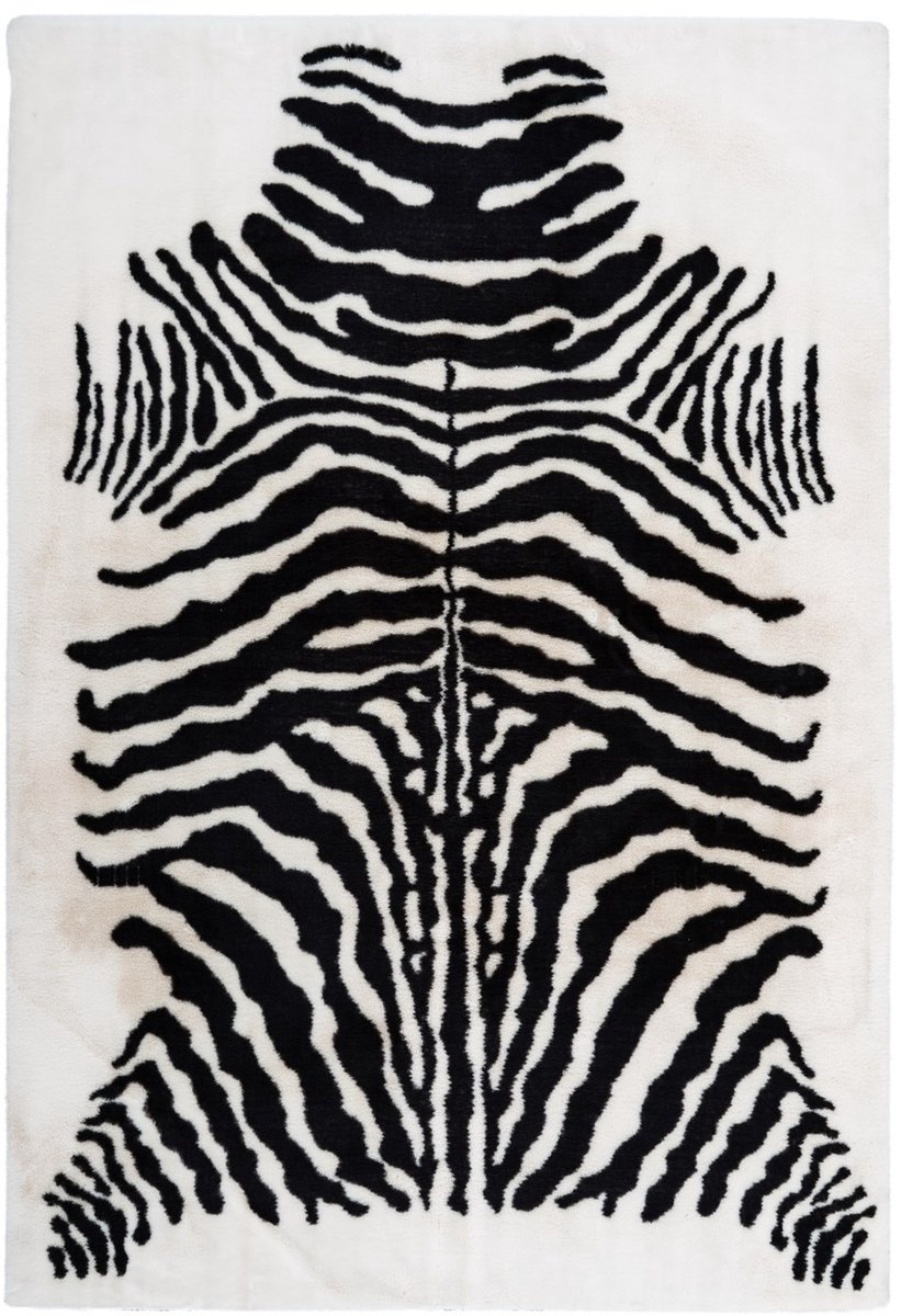 Padiro hoogpolig vloerkleed 160 x 230 cm - zwart / wit - karaktervolle dierenprint in een zebra patroon - geschikt voor vloerverwarming - van polyester