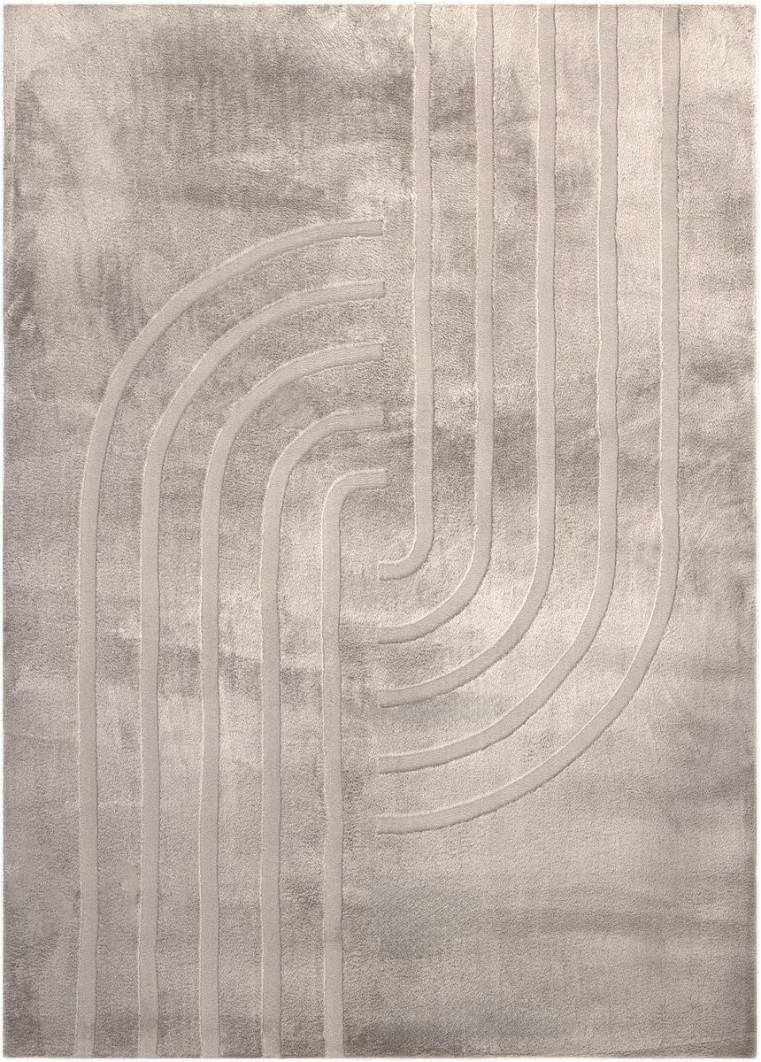 Padiro hoogpolig vloerkleed 80 x 150 cm - taupe - modern geometrisch patroon - geschikt voor vloerverwarming - van polyester en wol