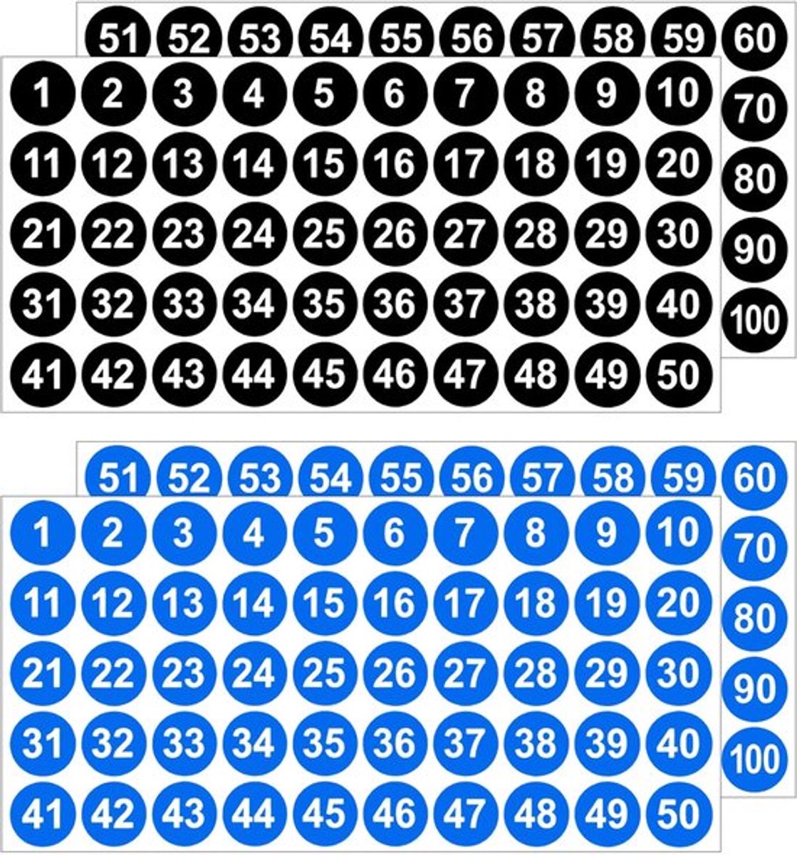 Nummerstickers 20 Vellen - Zelfklevende Cijferstickers - Waterdicht - 1-100 - Ronde Vinylstickers - 25 mm Diameter