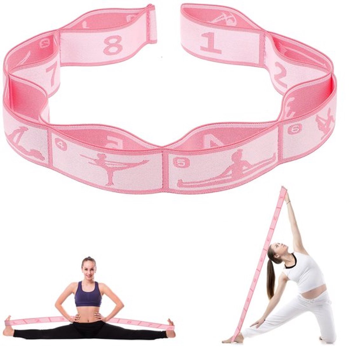Yogaband met 8 lussen - Elastische Gymnastiekband - Fitnessband - Stretchband - Duurzaam - Hoogwaardig Polyester/Latex