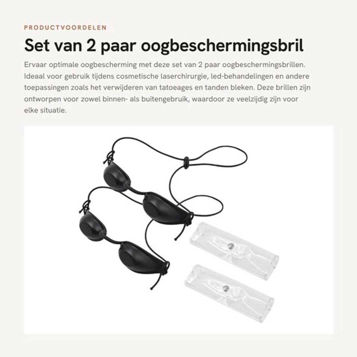 Oogbeschermingsbril Set van 2 - Zonnebril - Lichttherapie - Infrarood LED - IPL UV - Kunststof, Zwart, 34 g
