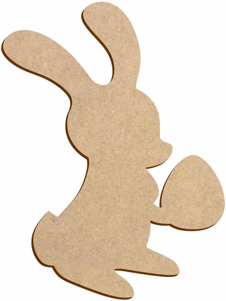Houten Paashaas - MDF Haas Bunny - Paasdecoratie Knutselen - Gelaserd Bruine Rand - 45cm 25 stuks - Natuurlijk Hout