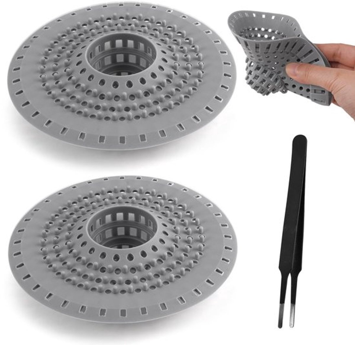 Afvoerzeef Siliconen 12,5 cm - Haarvanger Douche - Afvoerstop - Antislip Zuignap - Flexibele Haarzeef - Complete Set met Pincet