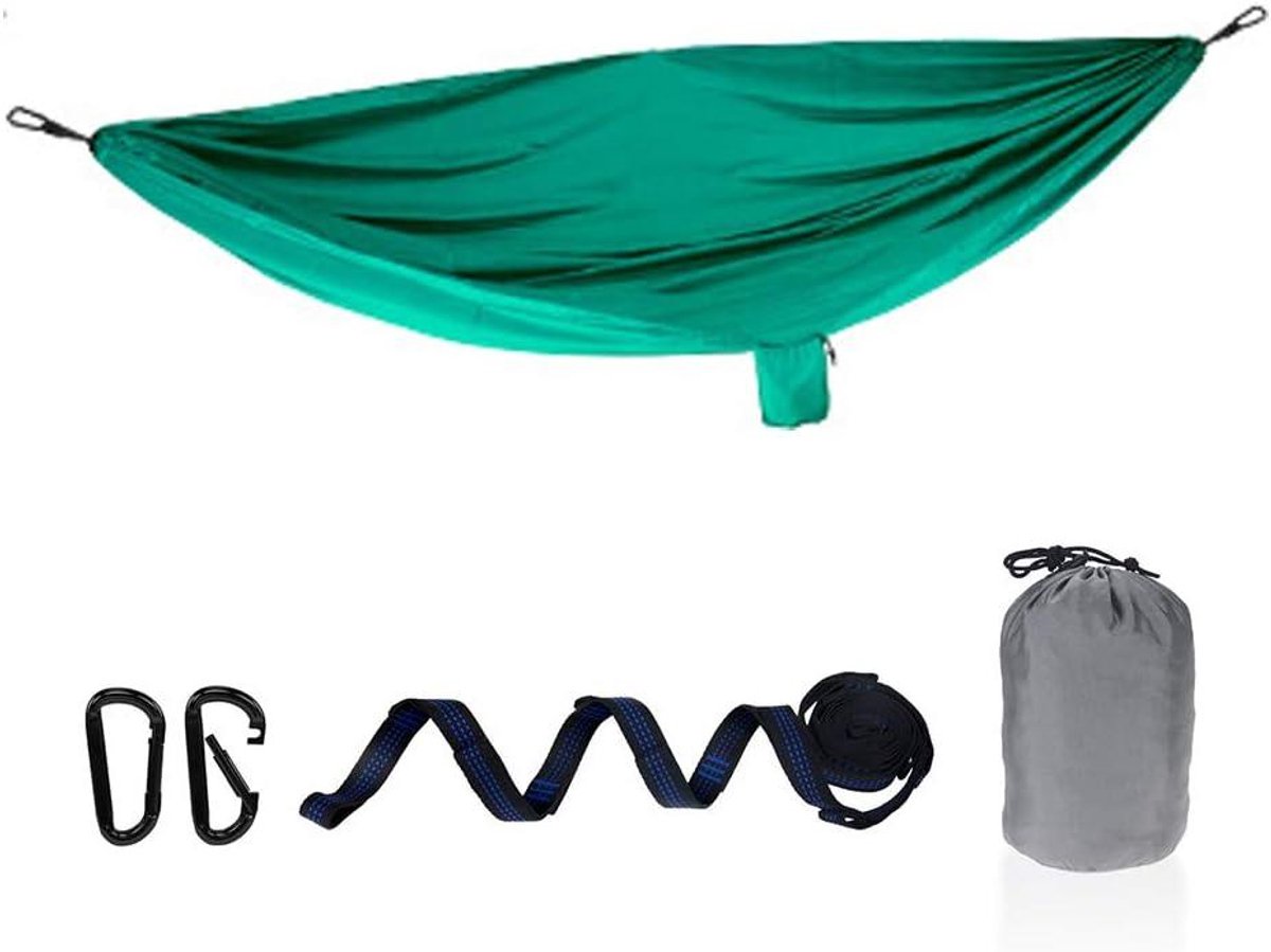 Dubbele Hangmat - Kampeerhangmat Picknickhangmat - Ontspannen in de Natuur - Lichtgewicht Parachute Materiaal - 2.8M Lengte - Groen