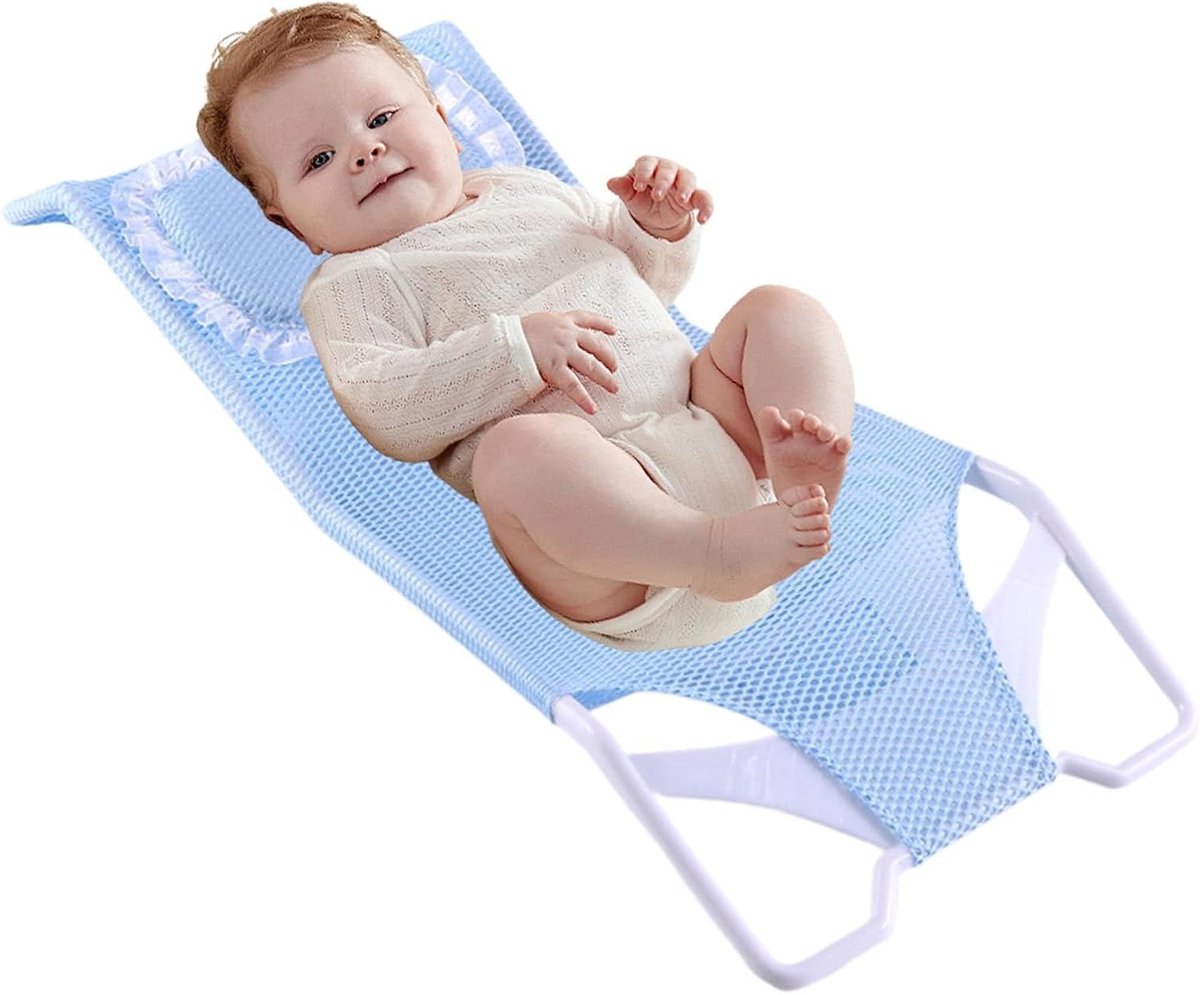 Babybadsteun - Badhulp Baby - Veilig Baden - Verstelbaar Gaas - 58 cm - Blauw