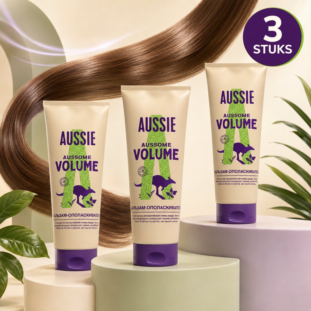Aussie Aussome Volume Conditioner – Voor Fijn en Futloos Haar – Lichtgewicht Vegan Formule – 200 ml - 3 Stuks