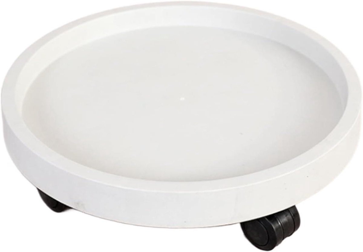 Plantenkar Rond - Bloempotstandaard Trolley - Planten Verplaatsen - Vergrendelbare Wielen - 19 cm - Wit