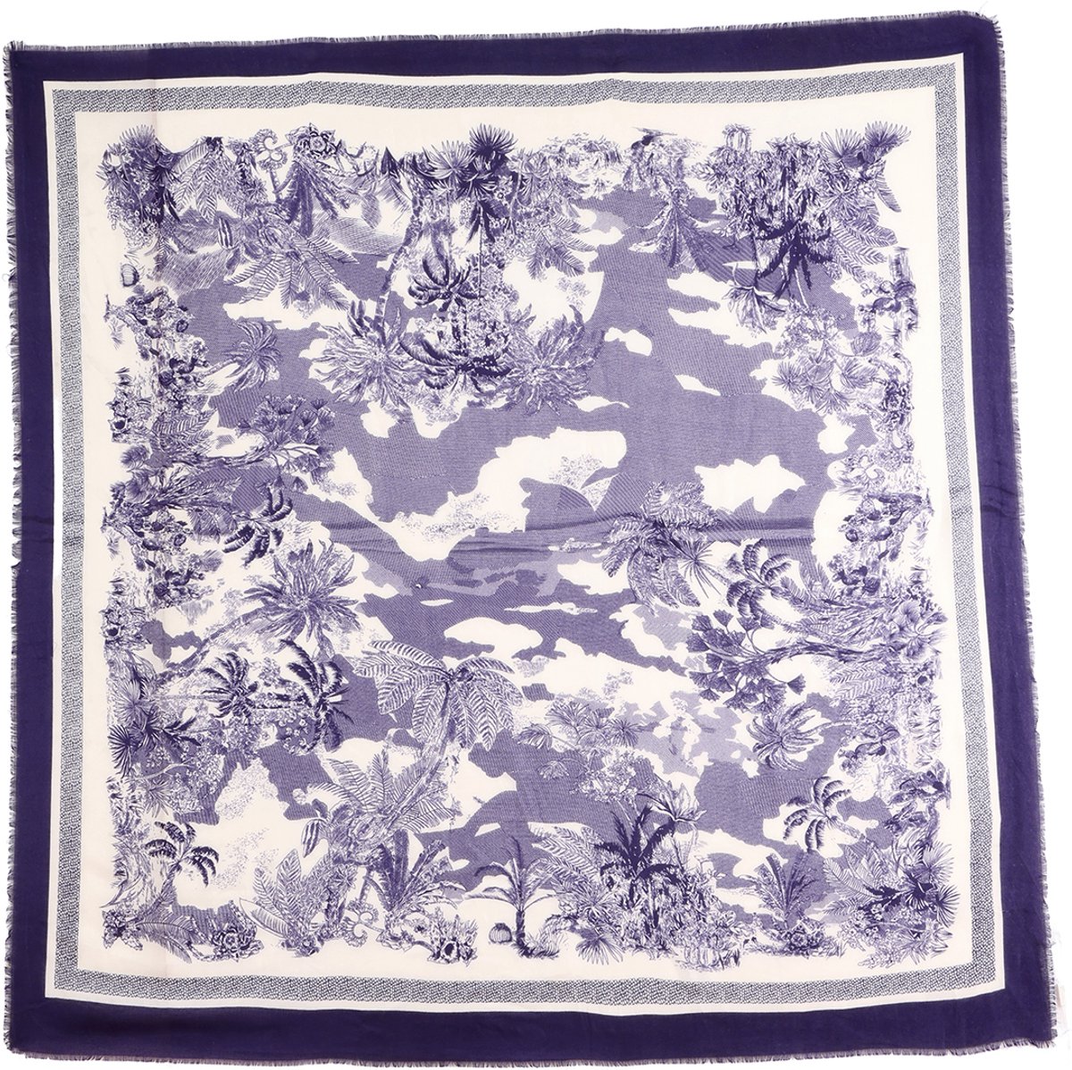 Emilie collection - Sjaal - dames - blauw wit - 130 x 130 cm – Grote Vierkante Sjaal – Zacht & Soepel – Multifunctioneel - print