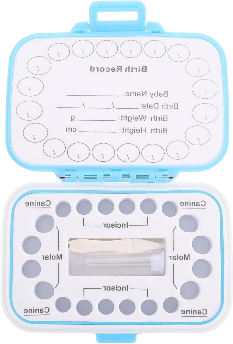 Melktandendoos Opbergdoos - Herinneringen Doosje - Kindertanden Bewaren - Aparte Vakjes - 10.5 cm - Hemelsblauw