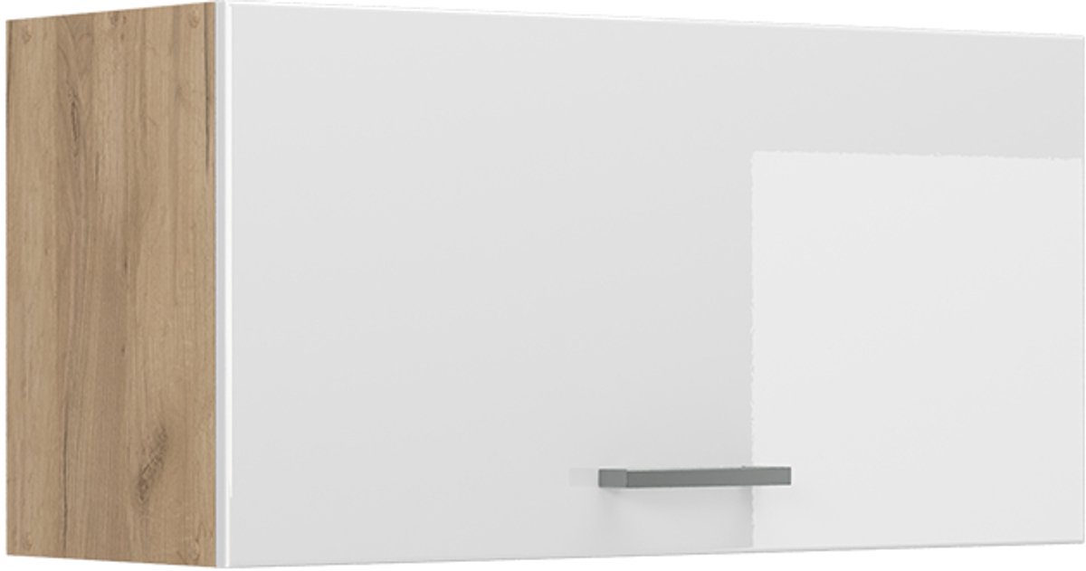 Vicco Hangkast R-Line, Wit Hoogglans/Goudkleurig Eiken, 80 cm Plat