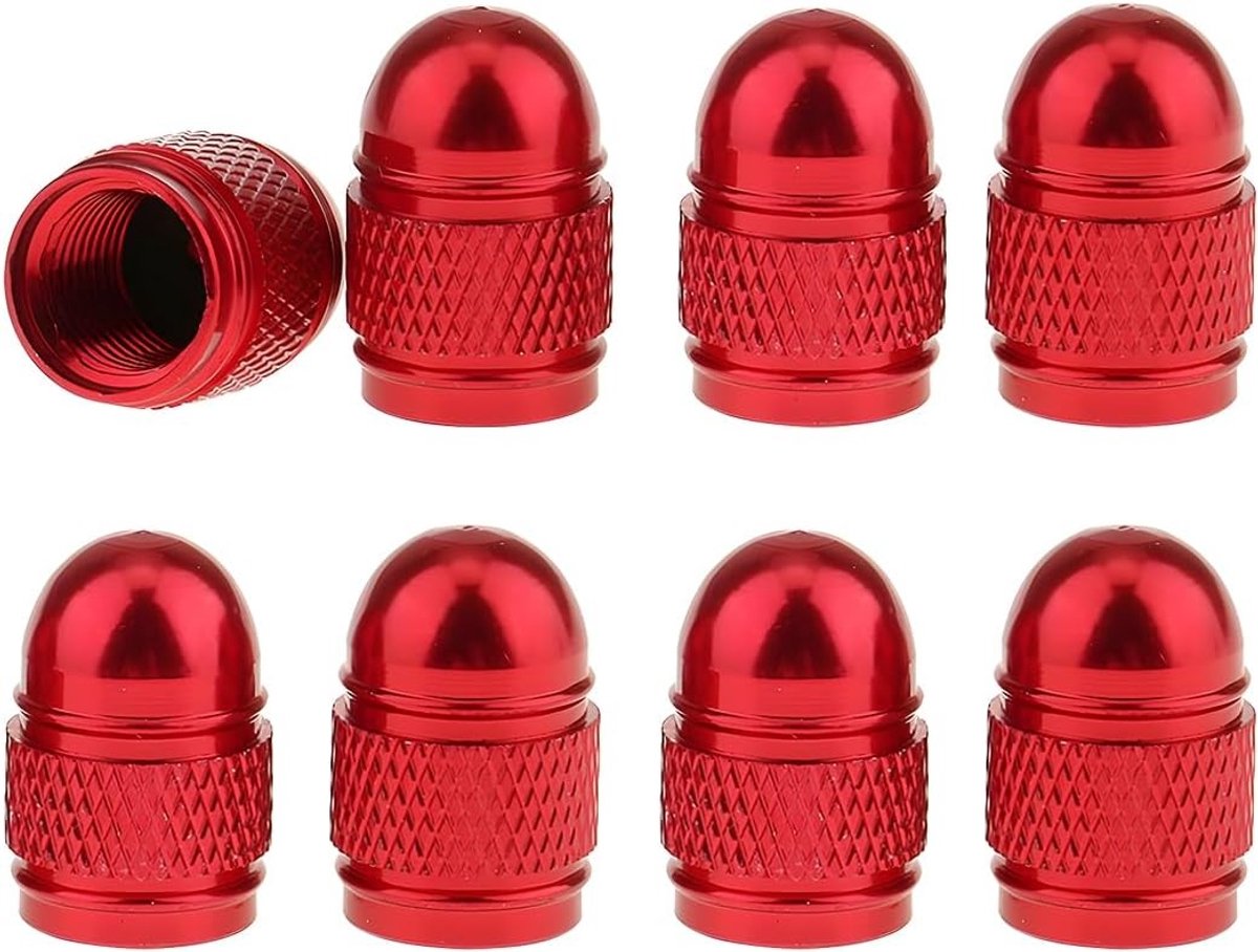 Set van 8 Aluminium Ventieldoppen voor Banden - Stofdicht en Geschikt voor Auto's, Fietsen en Vrachtwagens (Rood)