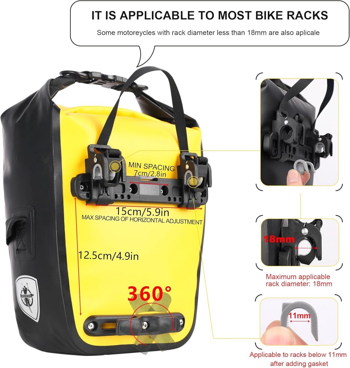 Fietstas - Geel - 7 Liter - Waterdicht PVC Zeildoek - Met Schouderriem voor Fiets en Wandelen