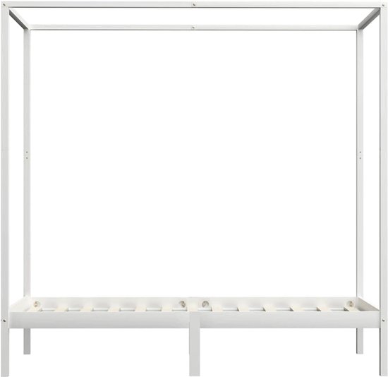 Hemelbed frame - Houten bed - Slaapkamer decoratie - Massief grenenhout - 100x200 cm - Wit — afbeelding 3