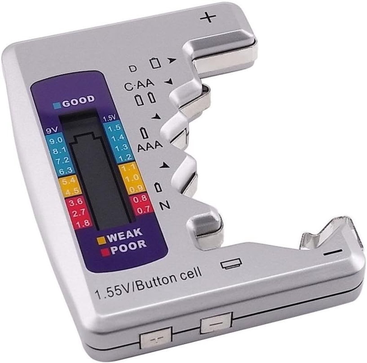 Batterijtester - Zwart - Geschikt voor C AA AAA D N 9V 1,55V Batterijen - Compact en LCD Display - Universeel Gebruik