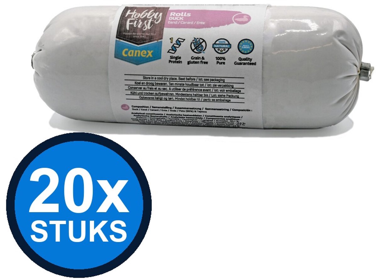 24x Hobby First Canex high protein roll duck 400gr