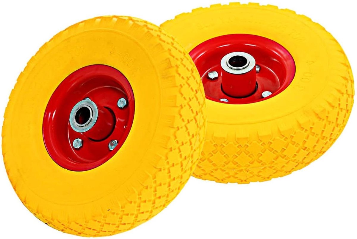 Steekwagenwiel - Reservewiel Bolderkar - Materiaal Transport - Massief Rubber - 260x85 mm - Geel en Rood