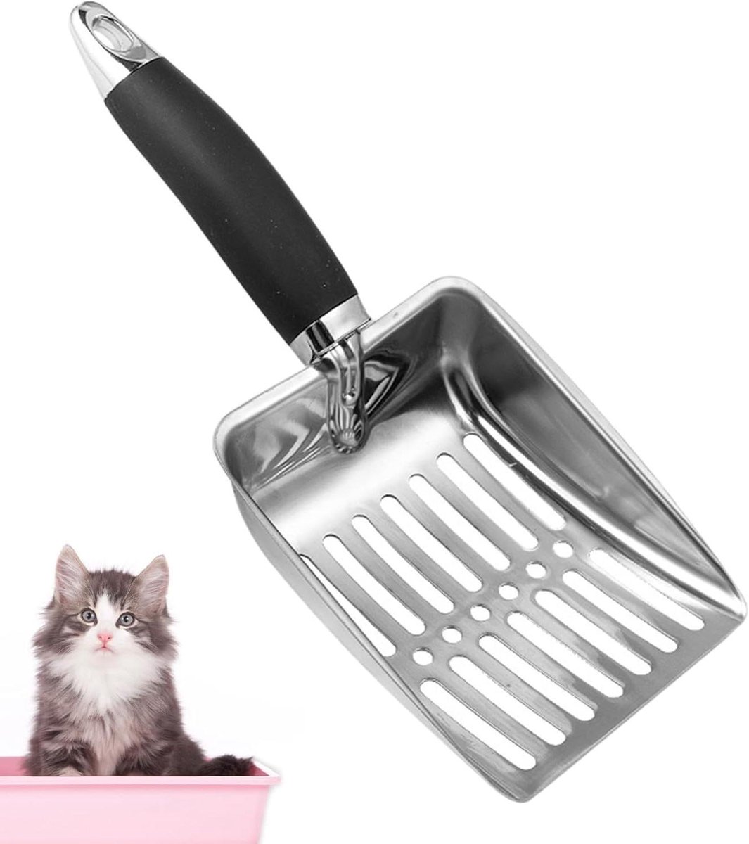 Kattenbak schep - Huisdier schep - Kattenbak reinigen - Roestvrij staal - 26 x 10.7 cm - Zilver