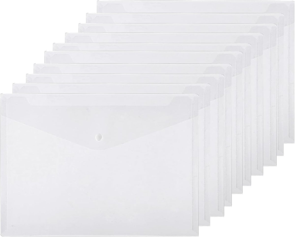 Set van 10 Doorzichtige A4 Plastic Mappen - Documenten, Bestanden en Papieren Organizer met Pocket