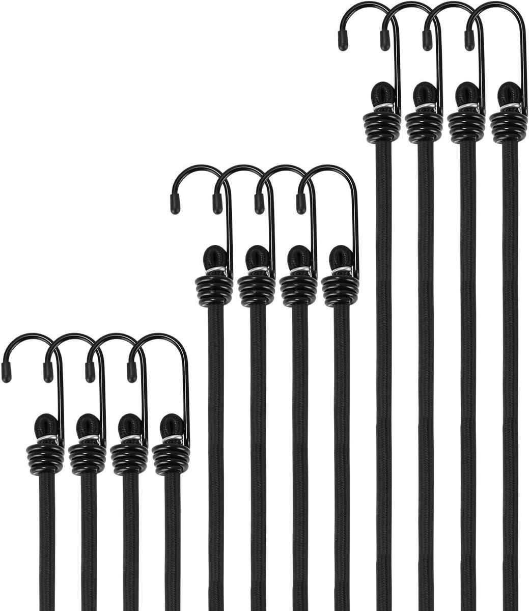 Snelbinders fiets - Zwart - Elastische Spanbanden met Haak - Set van 12 - Duurzaam en Multifunctioneel voor Transport en Camping