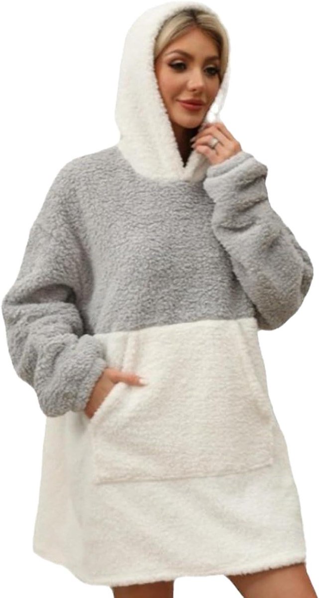 Draagbare Deken Hoodie - Deken met Mouwen - Thuis Ontspannen - Met Capuchon - 620 gram - Grijs