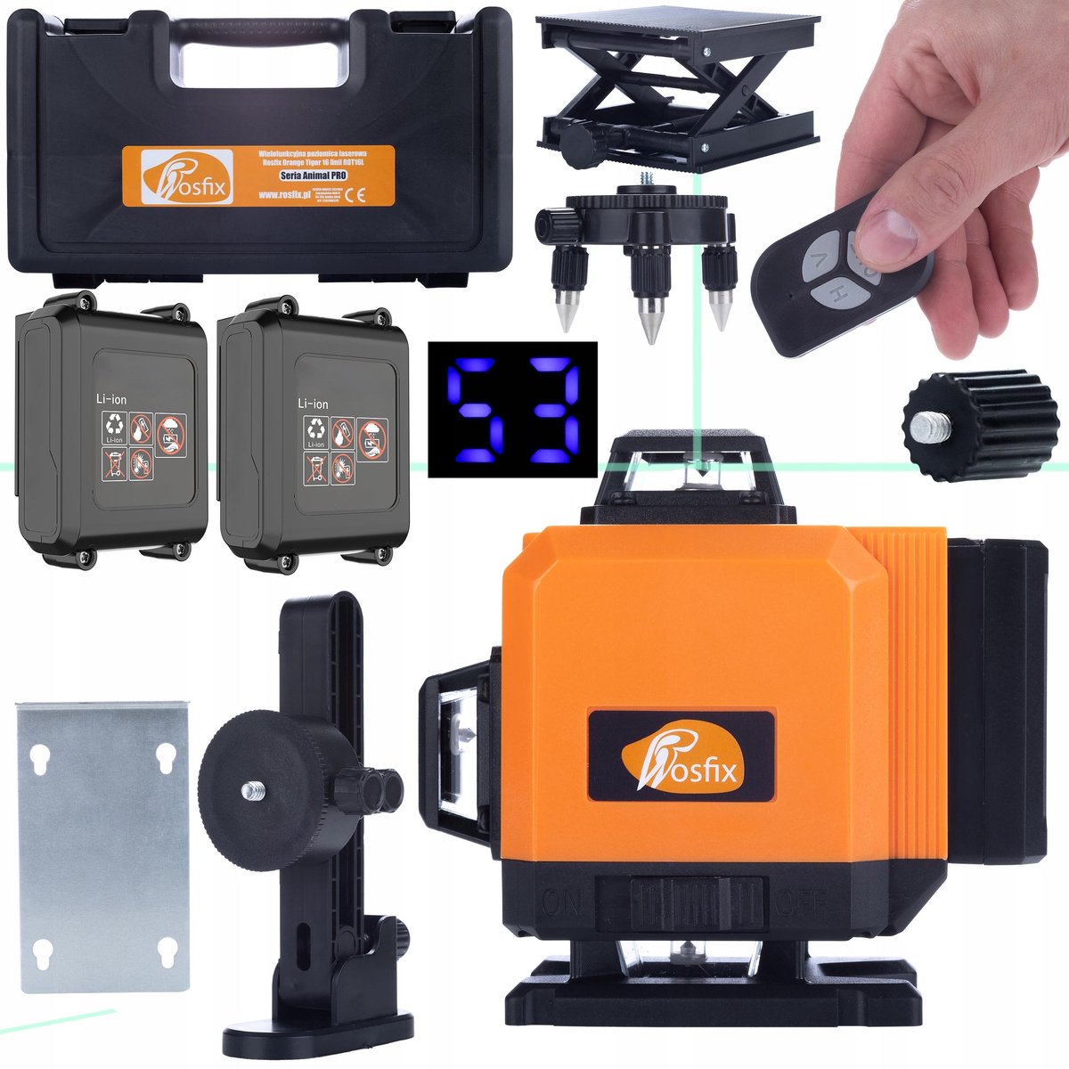 Rosfix Laserwaterpas Orange Tiger ROT16L-B - 16 Lijnen 360° Groen - 2x3500mAh USB-C, IP54